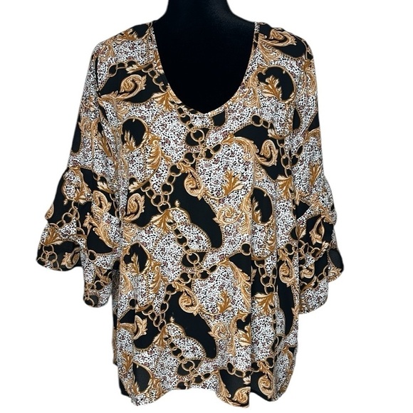 Cure, Stylish Gold & Black Flowy Top - Size 2X - Picture 1 of 15